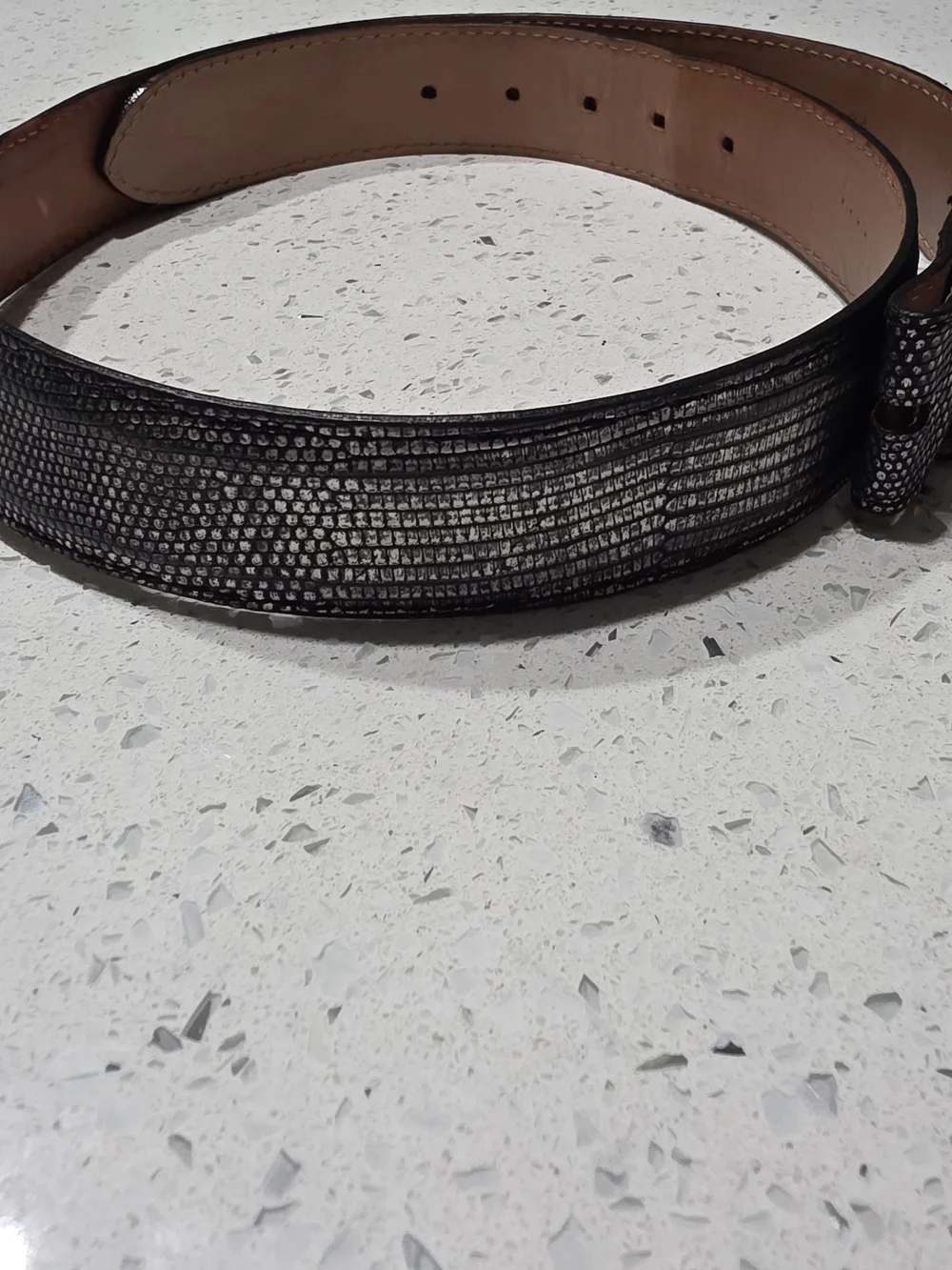 Mens Black & PEWTER LIZARD  Leather Belt